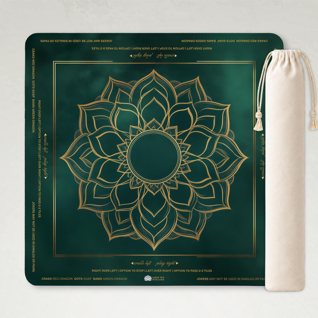Emerald Lotus mahjong mat styled on a table