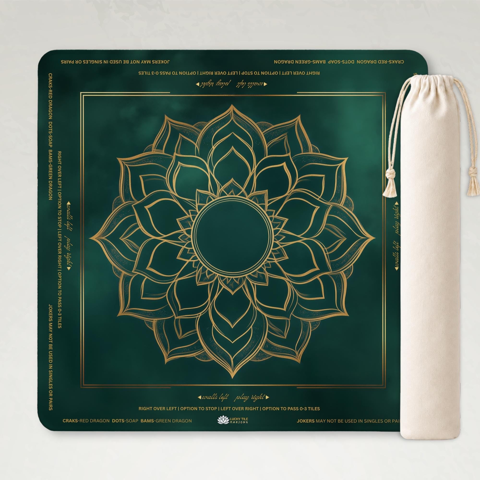 Emerald Lotus mahjong mat styled on a table